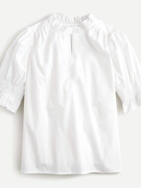 J. Crew Women's Puff-Sleeve Cotton Poplin Top White Size M AW862